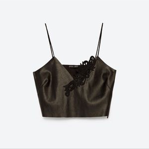 Zara Faux Leather Embroidered Crop Top